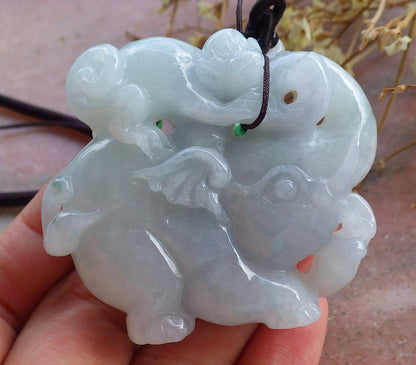 Certified Hand Carved Lavender Natural Myanmar Burma A Jade jadeite Elephant Monkey Pendant Necklace