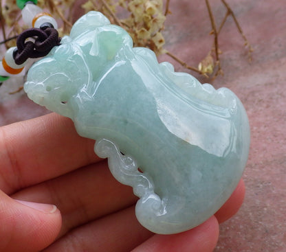 Certified Hand Carved Green Natural Myanmar Burma 100% A Jade jadeite Dragon Pi Xiu Axe Pendant Necklace