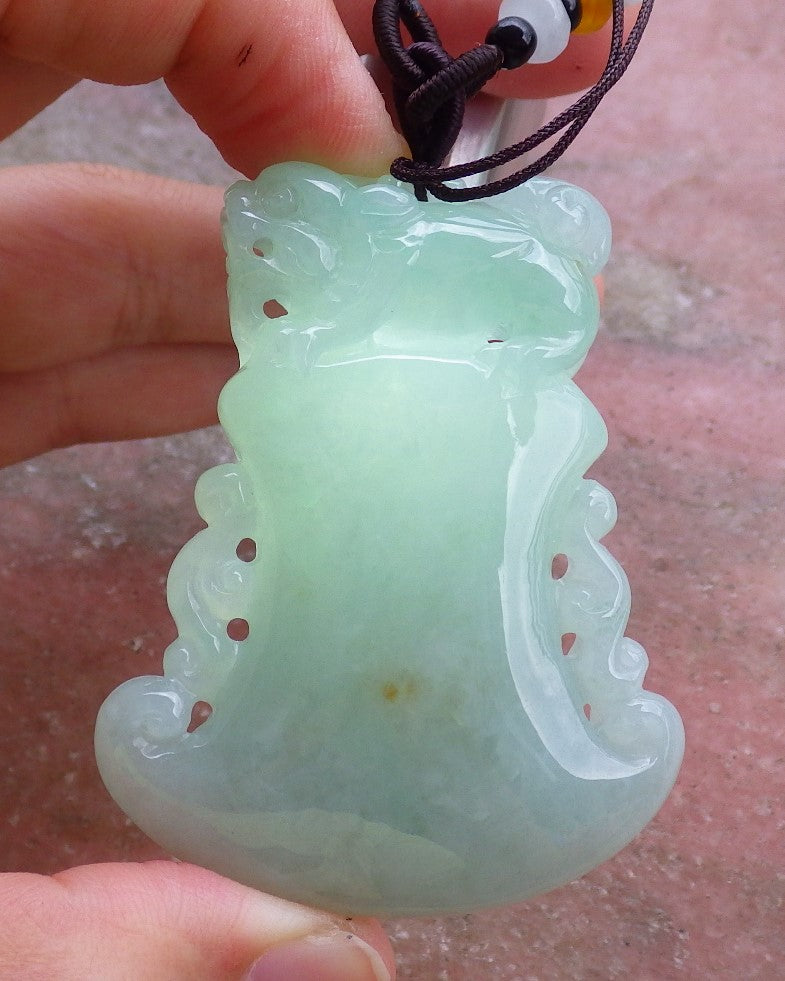 Certified Hand Carved Green Natural Myanmar Burma 100% A Jade jadeite Dragon Pi Xiu Axe Pendant Necklace