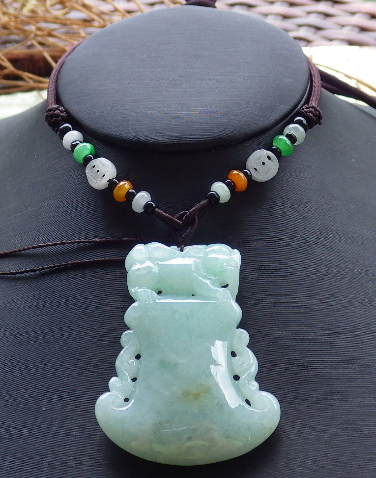 Certified Hand Carved Green Natural Myanmar Burma 100% A Jade jadeite Dragon Pi Xiu Axe Pendant Necklace