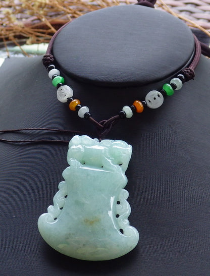 Certified Hand Carved Green Natural Myanmar Burma 100% A Jade jadeite Dragon Pi Xiu Axe Pendant Necklace