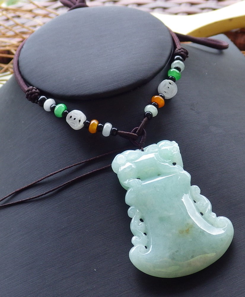 Certified Hand Carved Green Natural Myanmar Burma 100% A Jade jadeite Dragon Pi Xiu Axe Pendant Necklace