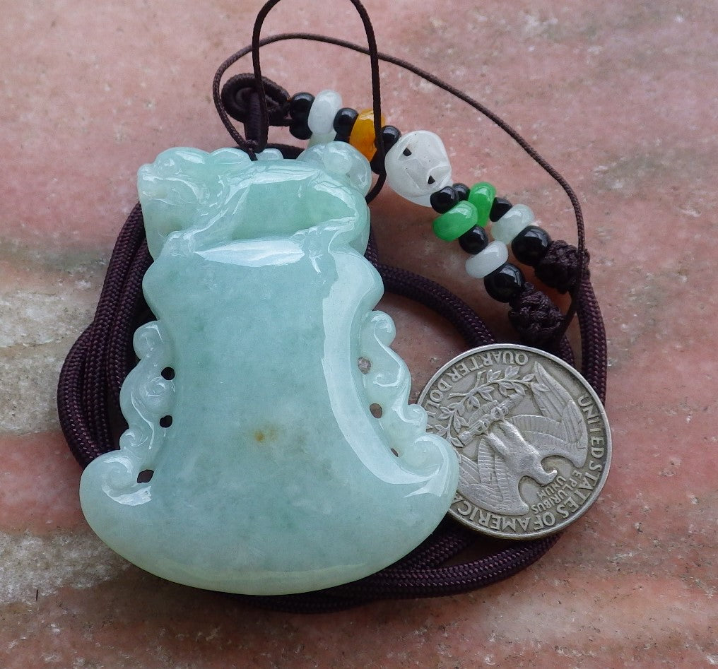 Certified Hand Carved Green Natural Myanmar Burma 100% A Jade jadeite Dragon Pi Xiu Axe Pendant Necklace