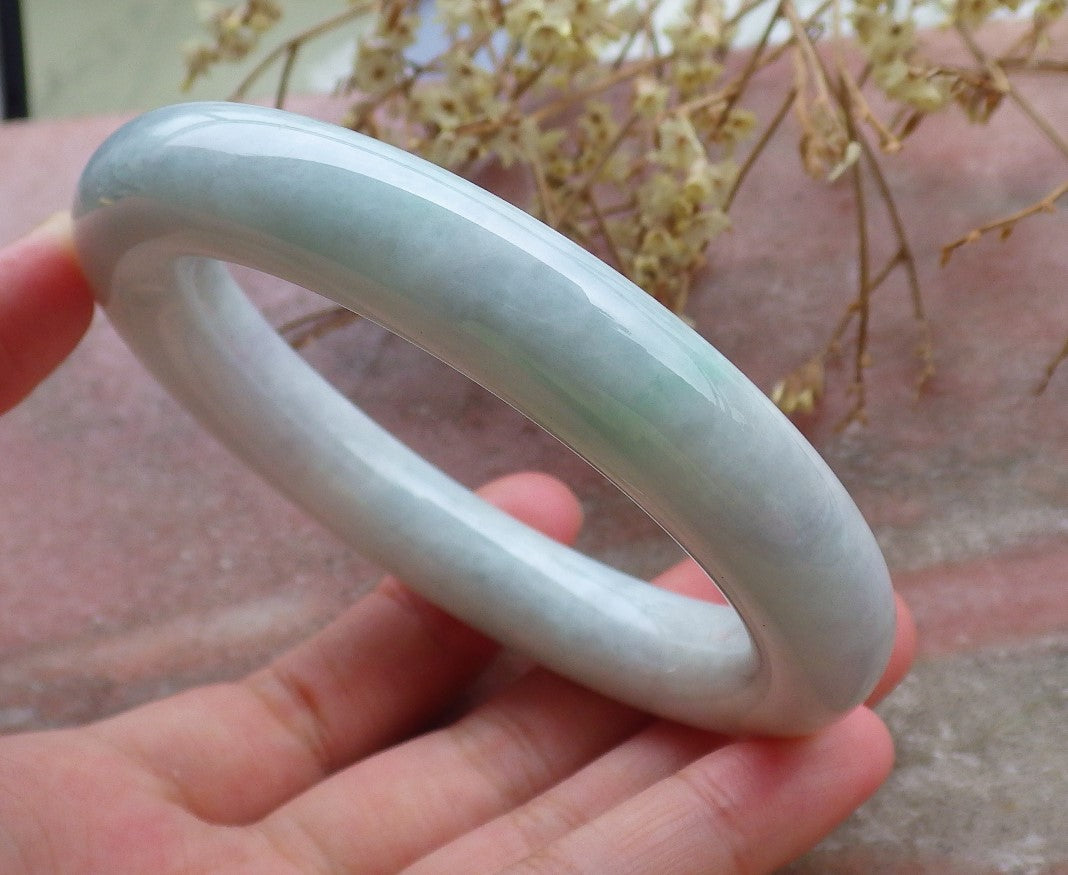 Certified Hand Carved Green Natural Myanmar Burma Grade A JADE Jadeite Circle Bangle Bracelet 57mm