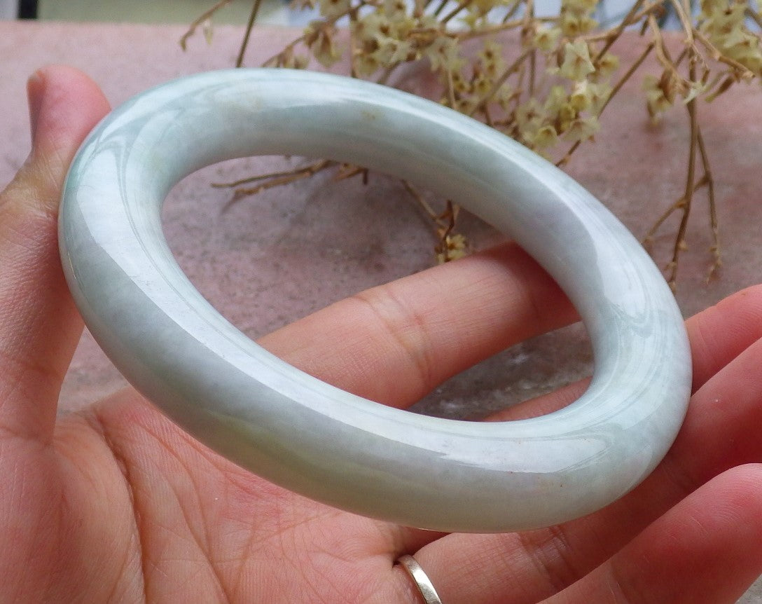 Certified Hand Carved Green Natural Myanmar Burma Grade A JADE Jadeite Circle Bangle Bracelet 57mm