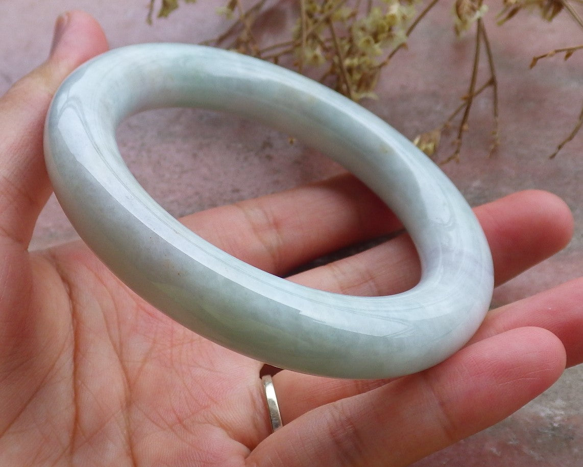 Certified Hand Carved Green Natural Myanmar Burma Grade A JADE Jadeite Circle Bangle Bracelet 57mm