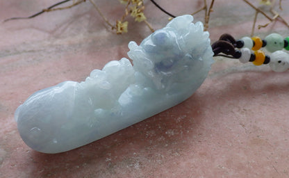 Certified Hand Carved Lavender Natural Myanmar Burma Grade A Jade jadeite Dragon Pi Xiu Hook Pendant Necklace