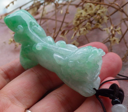 Certified Hand Carved Green Burma Myanmar Natural A Jade jadeite Dragon Pi Xiu Pendant Necklace