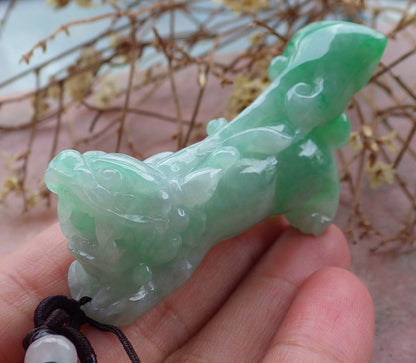 Certified Hand Carved Green Burma Myanmar Natural A Jade jadeite Dragon Pi Xiu Pendant Necklace