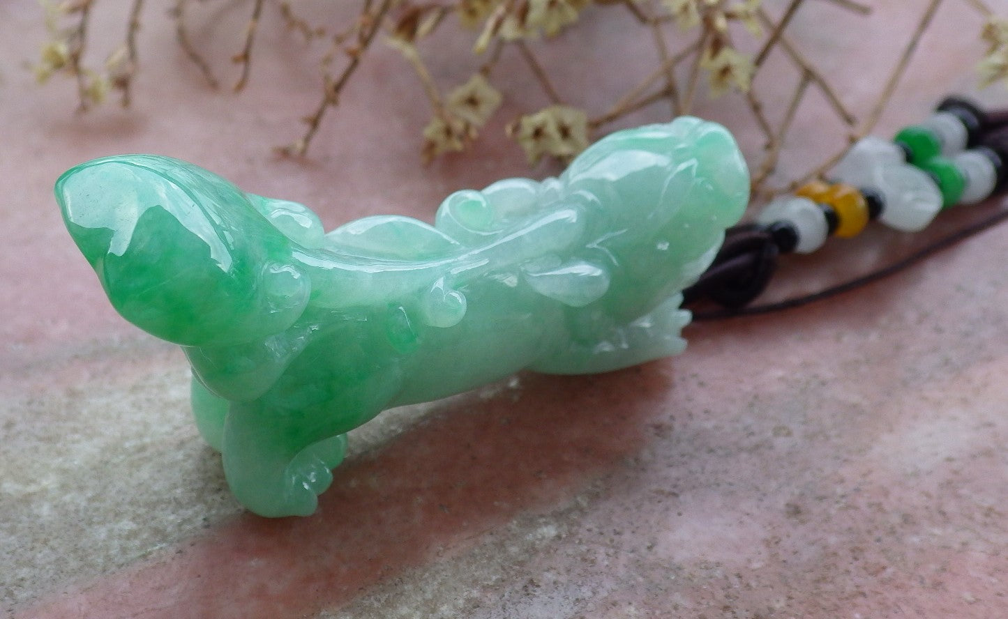 Certified Hand Carved Green Burma Myanmar Natural A Jade jadeite Dragon Pi Xiu Pendant Necklace