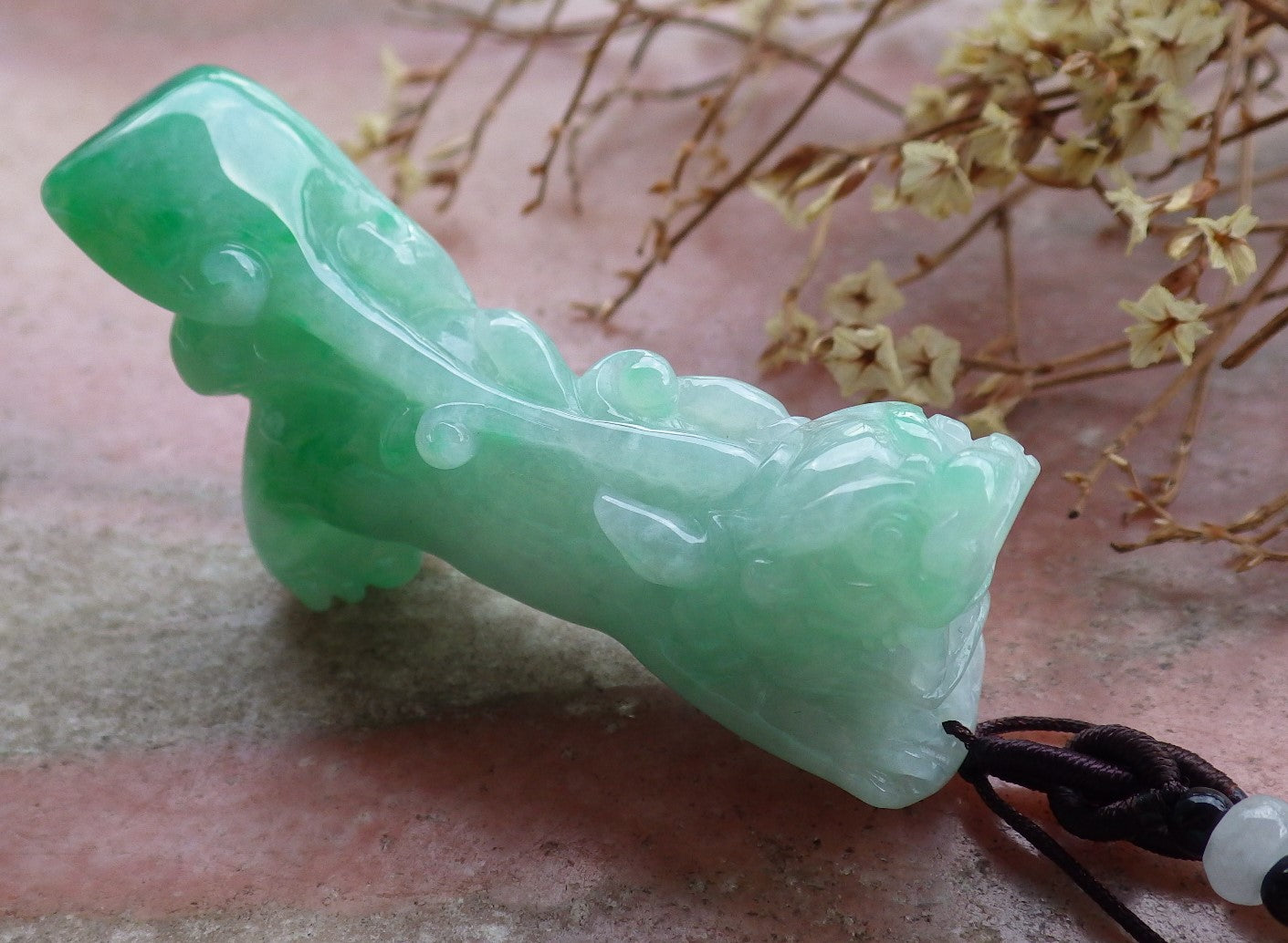 Certified Hand Carved Green Burma Myanmar Natural A Jade jadeite Dragon Pi Xiu Pendant Necklace