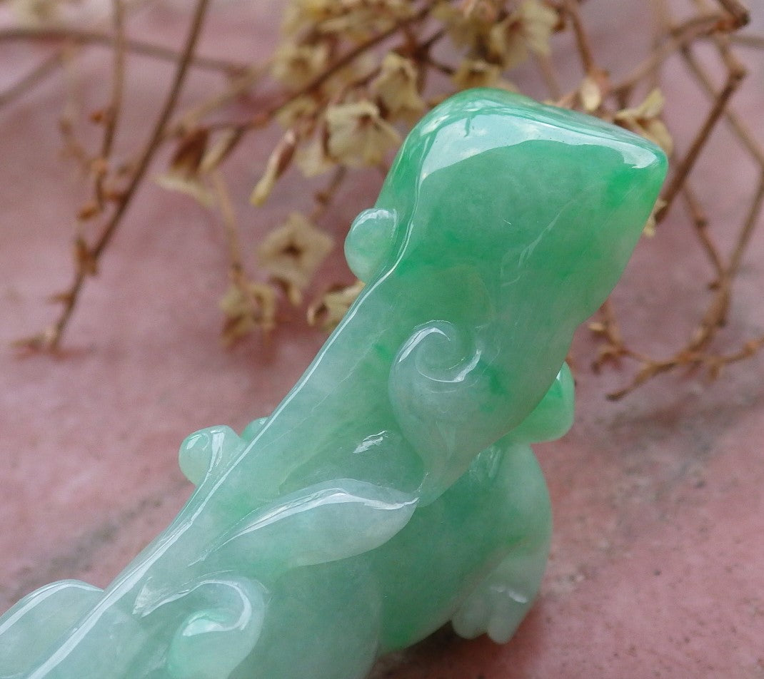 Certified Hand Carved Green Burma Myanmar Natural A Jade jadeite Dragon Pi Xiu Pendant Necklace