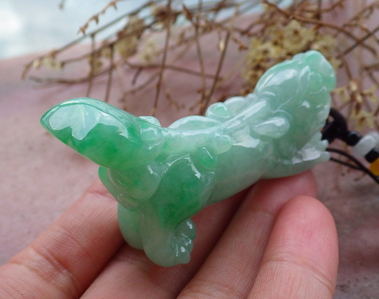 Certified Hand Carved Green Burma Myanmar Natural A Jade jadeite Dragon Pi Xiu Pendant Necklace