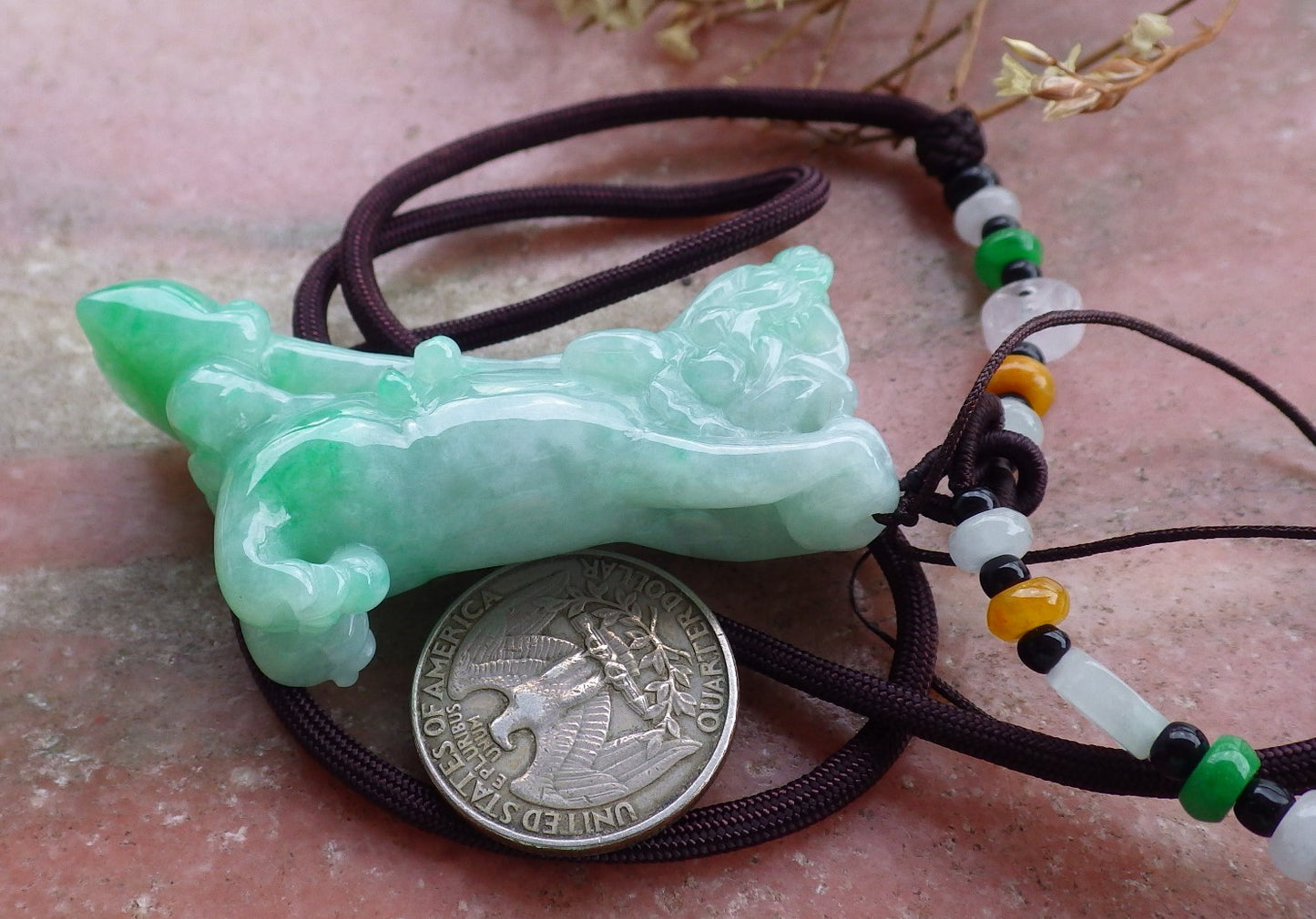 Certified Hand Carved Green Burma Myanmar Natural A Jade jadeite Dragon Pi Xiu Pendant Necklace