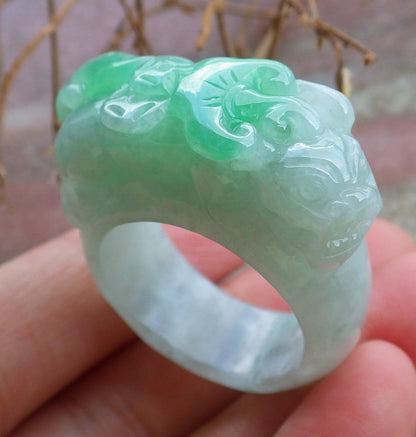 Certified Hand Carved Green Natural Myanmar Burma A JADE Jadeite Dragon Pi Xiu Ring US 12.75