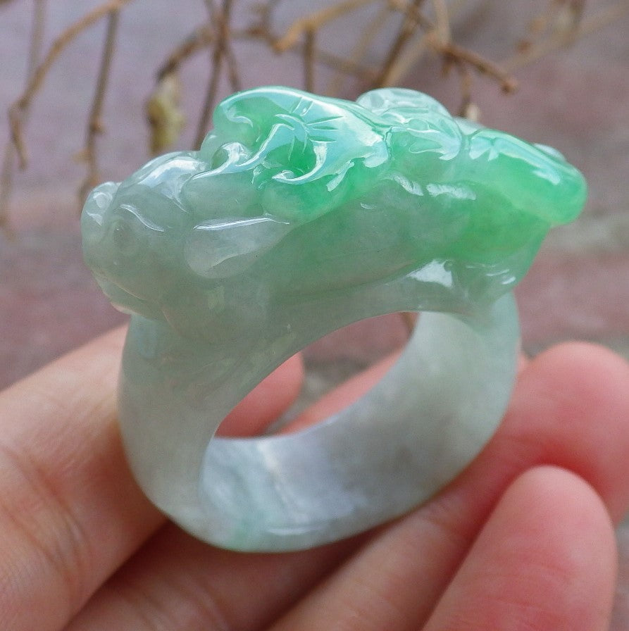 Certified Hand Carved Green Natural Myanmar Burma A JADE Jadeite Dragon Pi Xiu Ring US 12.75