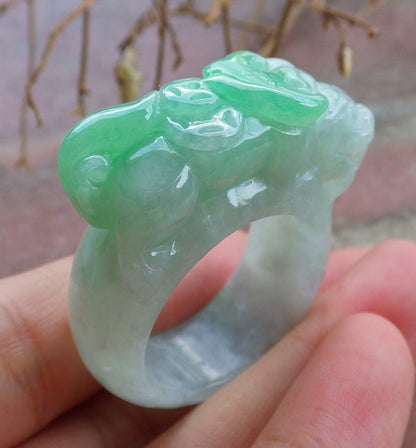 Certified Hand Carved Green Natural Myanmar Burma A JADE Jadeite Dragon Pi Xiu Ring US 12.75