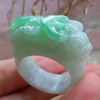 Certified Hand Carved Green Natural Myanmar Burma A JADE Jadeite Dragon Pi Xiu Ring US 12.75