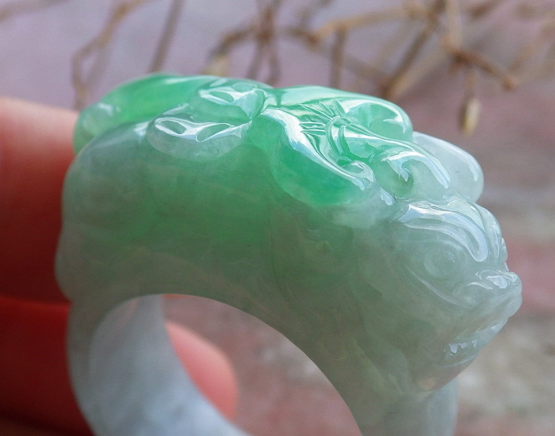 Certified Hand Carved Green Natural Myanmar Burma A JADE Jadeite Dragon Pi Xiu Ring US 12.75