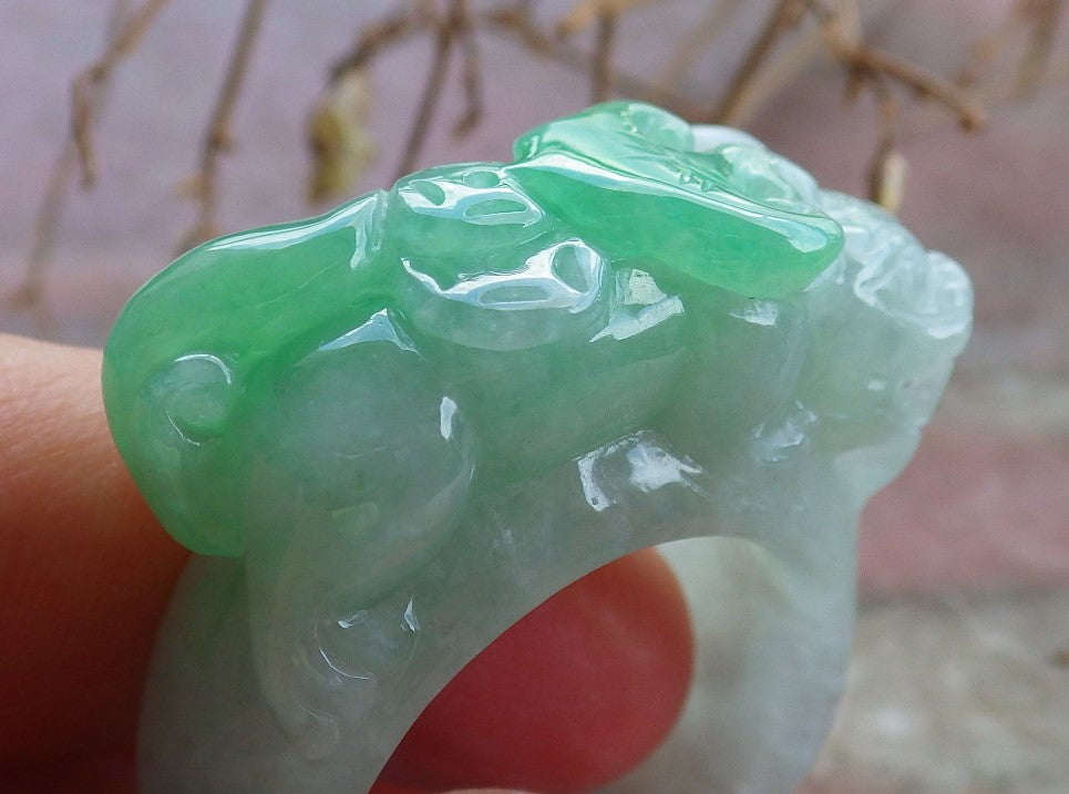 Certified Hand Carved Green Natural Myanmar Burma A JADE Jadeite Dragon Pi Xiu Ring US 12.75