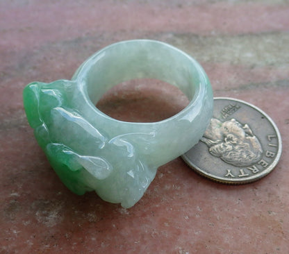 Certified Hand Carved Green Natural Myanmar Burma A JADE Jadeite Dragon Pi Xiu Ring US 12.75