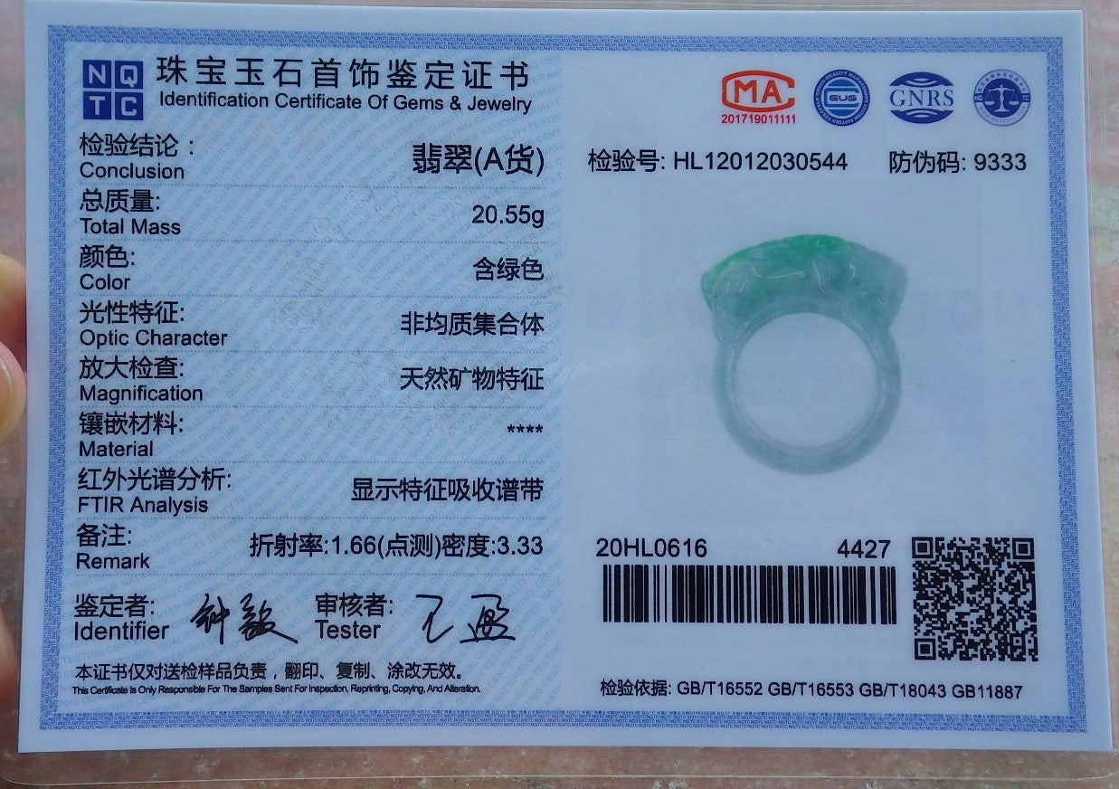 Certified Hand Carved Green Natural Myanmar Burma A JADE Jadeite Dragon Pi Xiu Ring US 12.75