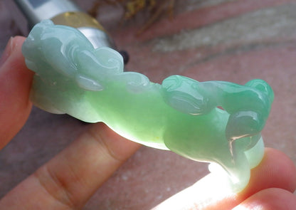 Certified Hand Carved Green Natural Myanmar Burma Grade A Jade jadeite Dragon Pi Xiu Pendant Necklace or Display with Wood Stand