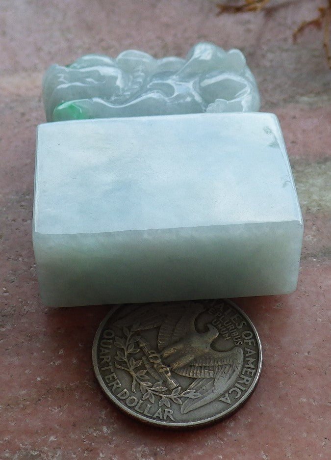 Certified Hand Carved Green Natural Myanmar Burma A Jade jadeite Dragon Pi Xiu Chop Seal Display