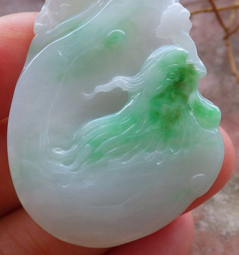 Certified Natural Lavender Green Burma A Jade jadeite Phoenix Flower Pendant Necklace