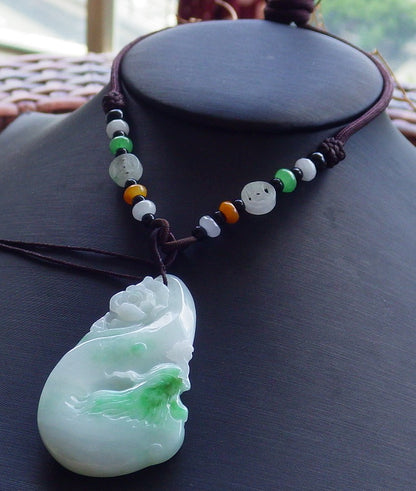 Certified Natural Lavender Green Burma A Jade jadeite Phoenix Flower Pendant Necklace