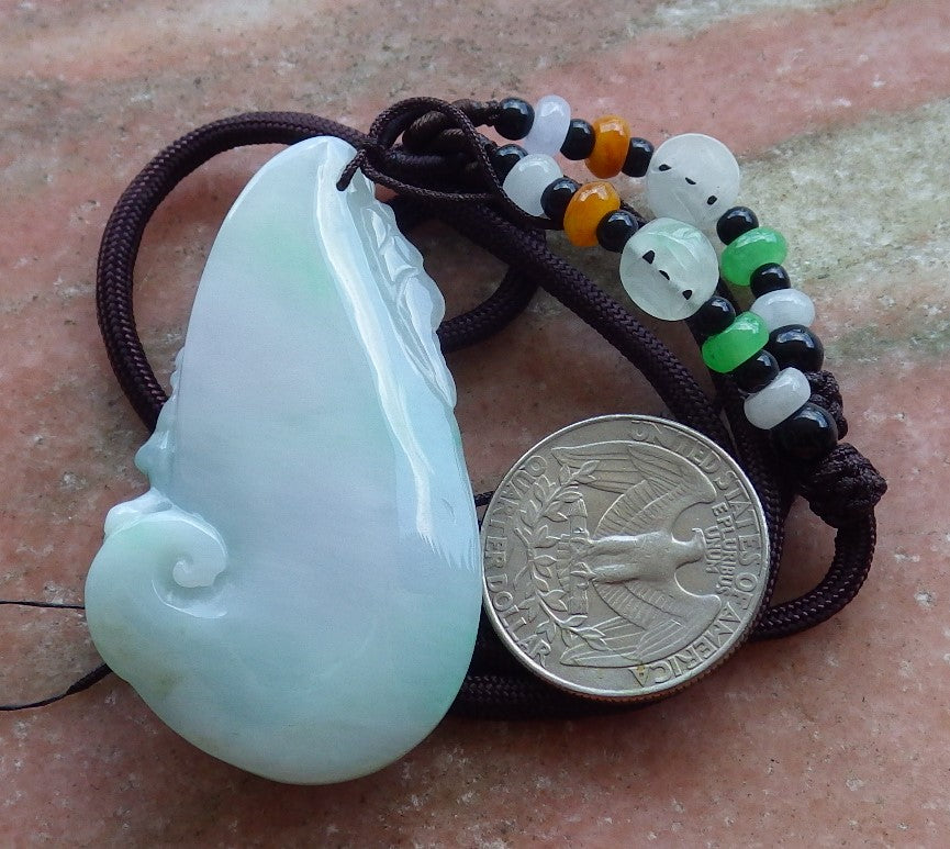 Certified Natural Lavender Green Burma A Jade jadeite Phoenix Flower Pendant Necklace