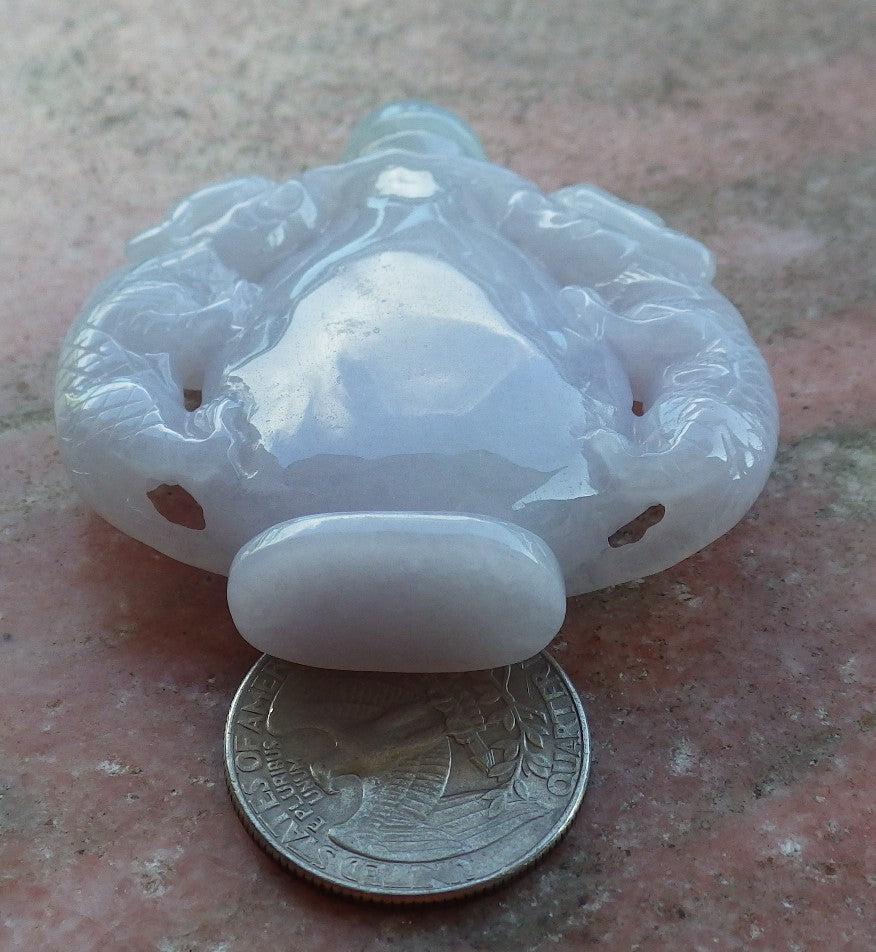 Certified Hand Carved Lavender Natural Myanmar Burma A Jade jadeite Dragon Snuff Bottle Display