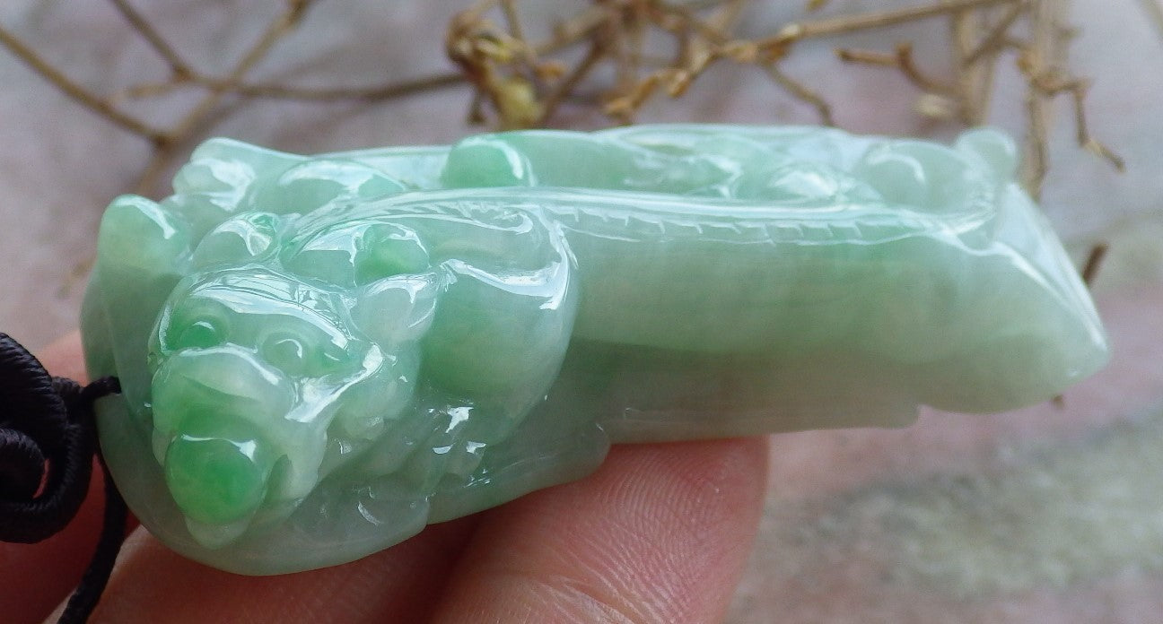 Certified Hand Carved Natural Green Burma A Jade jadeite Dragon Pi Xiu Lucky Amulet Pendant Necklace