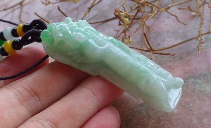 Certified Hand Carved Natural Green Burma A Jade jadeite Dragon Pi Xiu Lucky Amulet Pendant Necklace