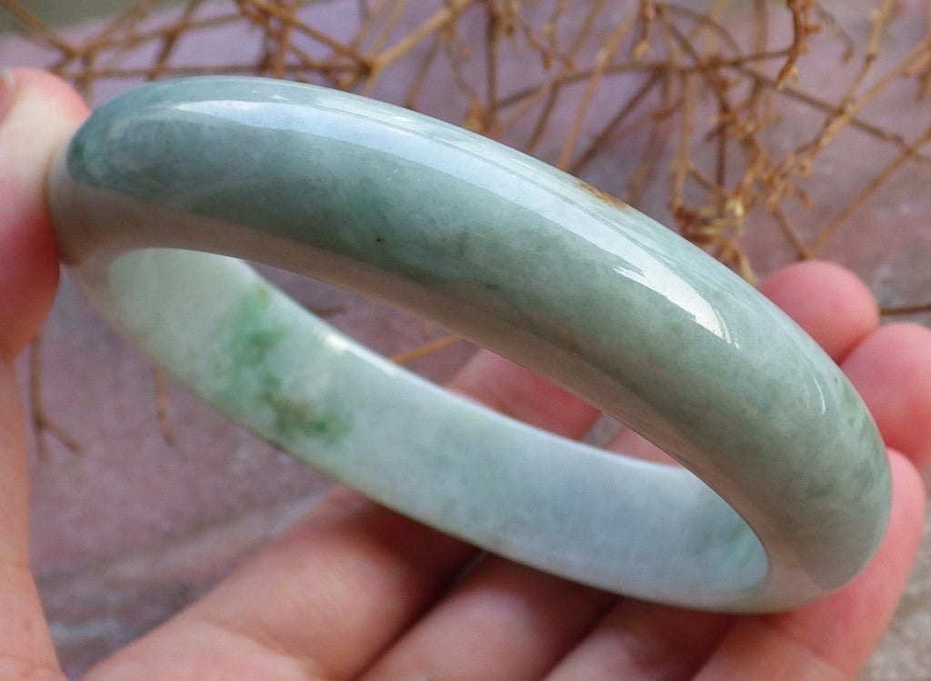 Certified Hand Carved Green Natural Myanmar Burma A JADE Jadeite Circle Bangle Bracelet 61mm