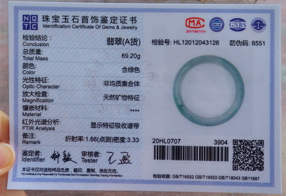 Certified Hand Carved Green Natural Myanmar Burma A JADE Jadeite Circle Bangle Bracelet 61mm