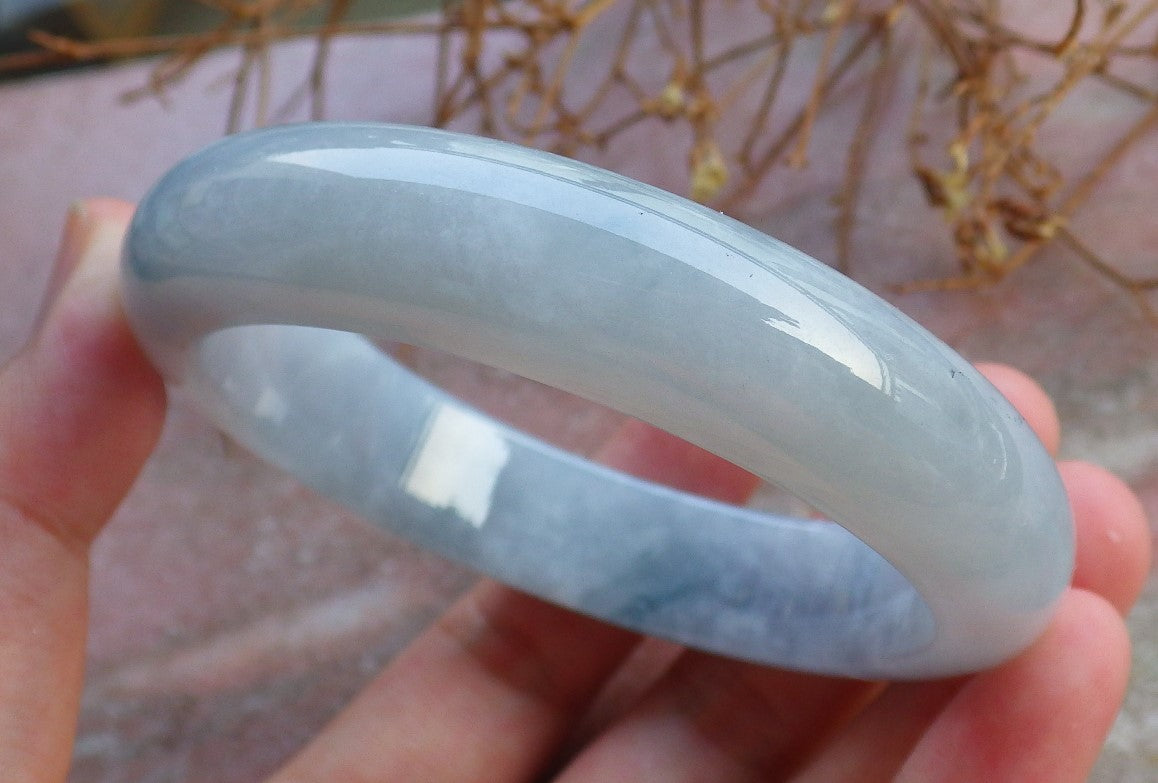 Certified Hand Carved Lavender Green Natural Myanmar Burma Grade A JADE Jadeite Circle Bangle Bracelet 58mm