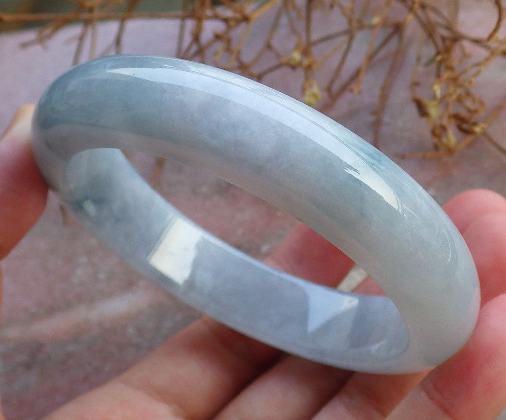 Certified Hand Carved Lavender Green Natural Myanmar Burma Grade A JADE Jadeite Circle Bangle Bracelet 58mm