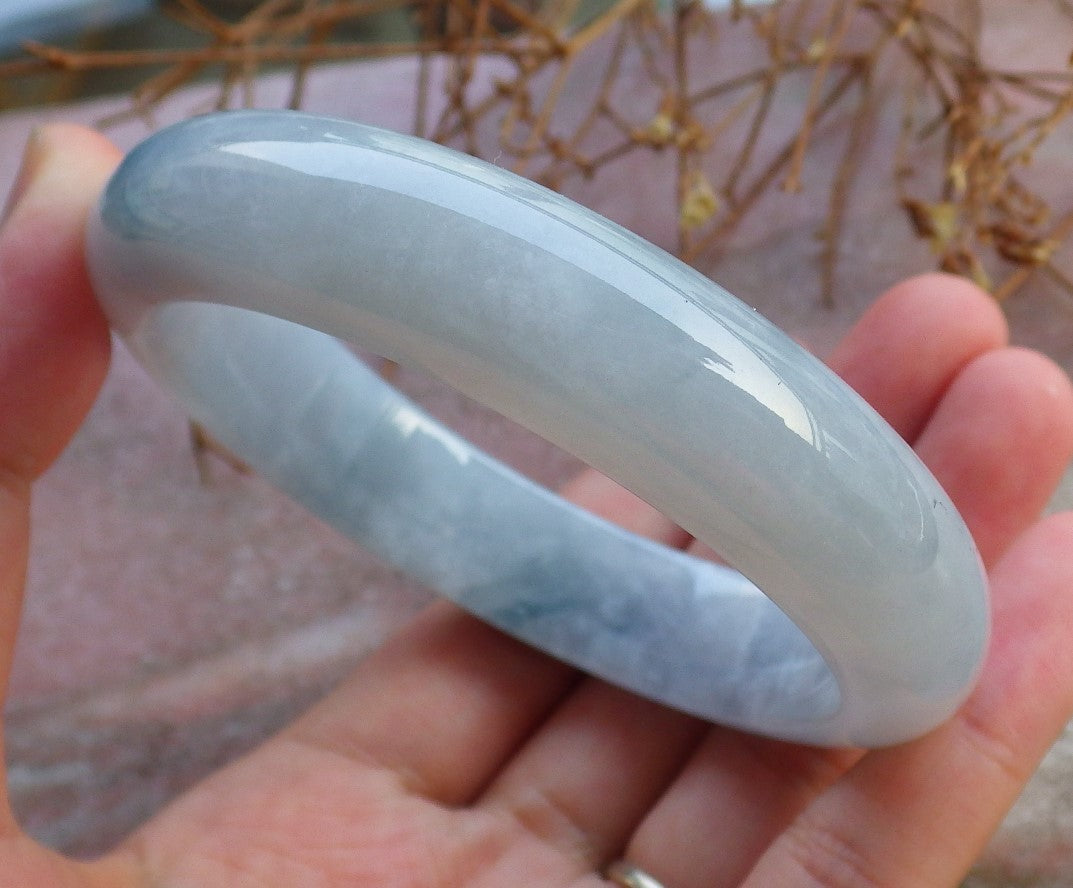 Certified Hand Carved Lavender Green Natural Myanmar Burma Grade A JADE Jadeite Circle Bangle Bracelet 58mm