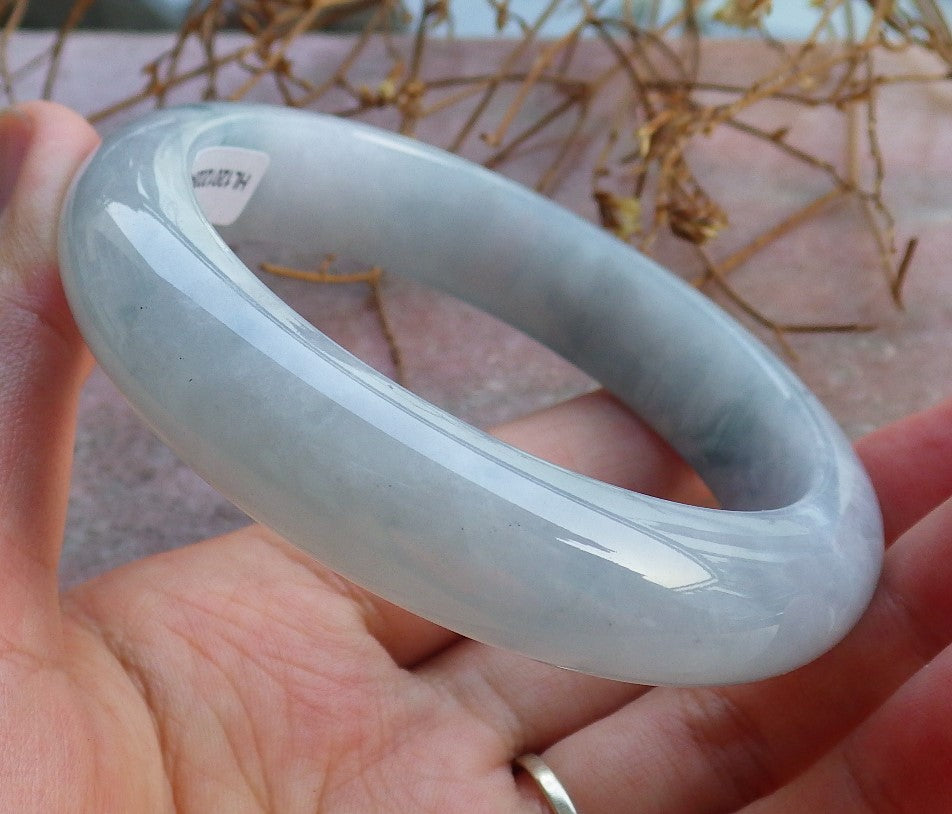 Certified Hand Carved Lavender Green Natural Myanmar Burma Grade A JADE Jadeite Circle Bangle Bracelet 58mm