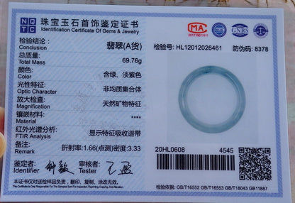 Certified Hand Carved Lavender Green Natural Myanmar Burma Grade A JADE Jadeite Circle Bangle Bracelet 58mm