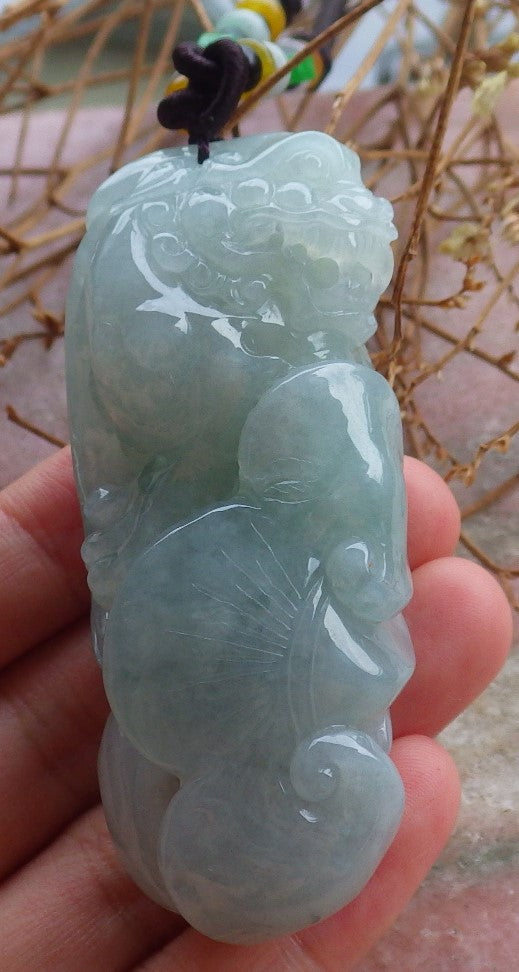 Certified Hand Carved Natural Green Burma A Jade jadeite Dragon Pi Xiu Lucky Amulet Pendant Necklace