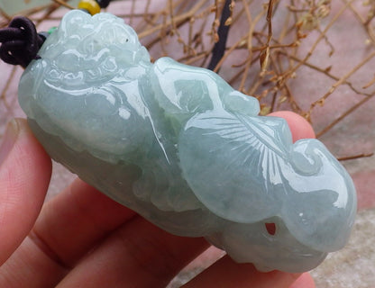 Certified Hand Carved Natural Green Burma A Jade jadeite Dragon Pi Xiu Lucky Amulet Pendant Necklace