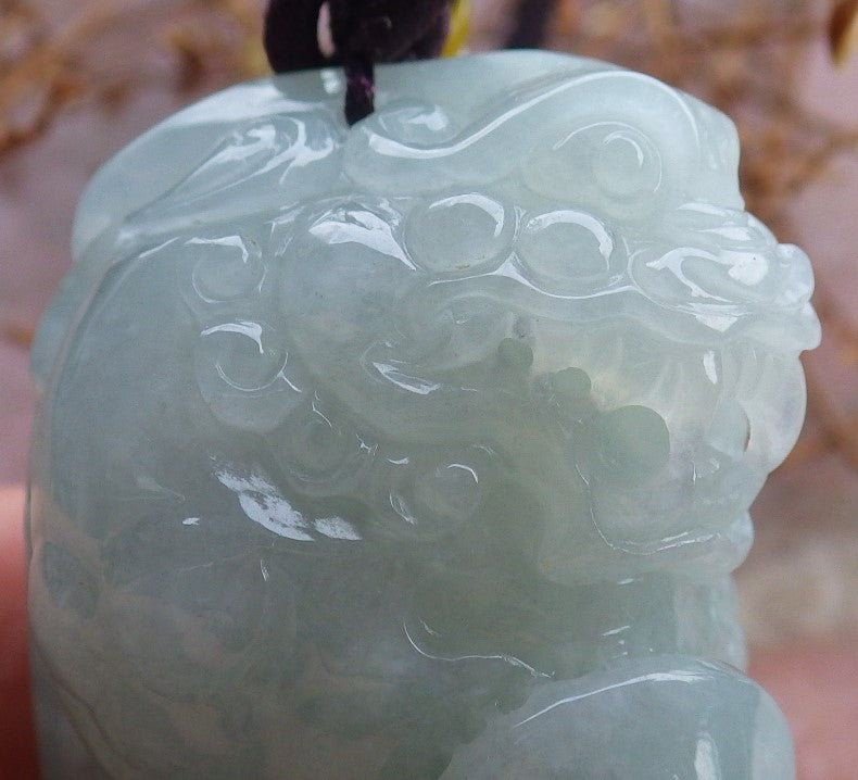 Certified Hand Carved Natural Green Burma A Jade jadeite Dragon Pi Xiu Lucky Amulet Pendant Necklace