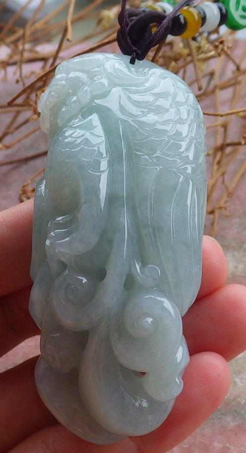 Certified Hand Carved Natural Green Burma A Jade jadeite Dragon Pi Xiu Lucky Amulet Pendant Necklace