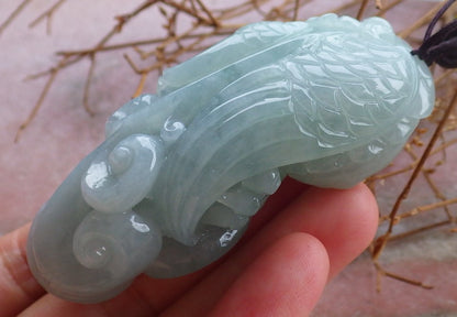 Certified Hand Carved Natural Green Burma A Jade jadeite Dragon Pi Xiu Lucky Amulet Pendant Necklace