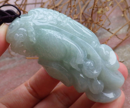 Certified Hand Carved Natural Green Burma A Jade jadeite Dragon Pi Xiu Lucky Amulet Pendant Necklace