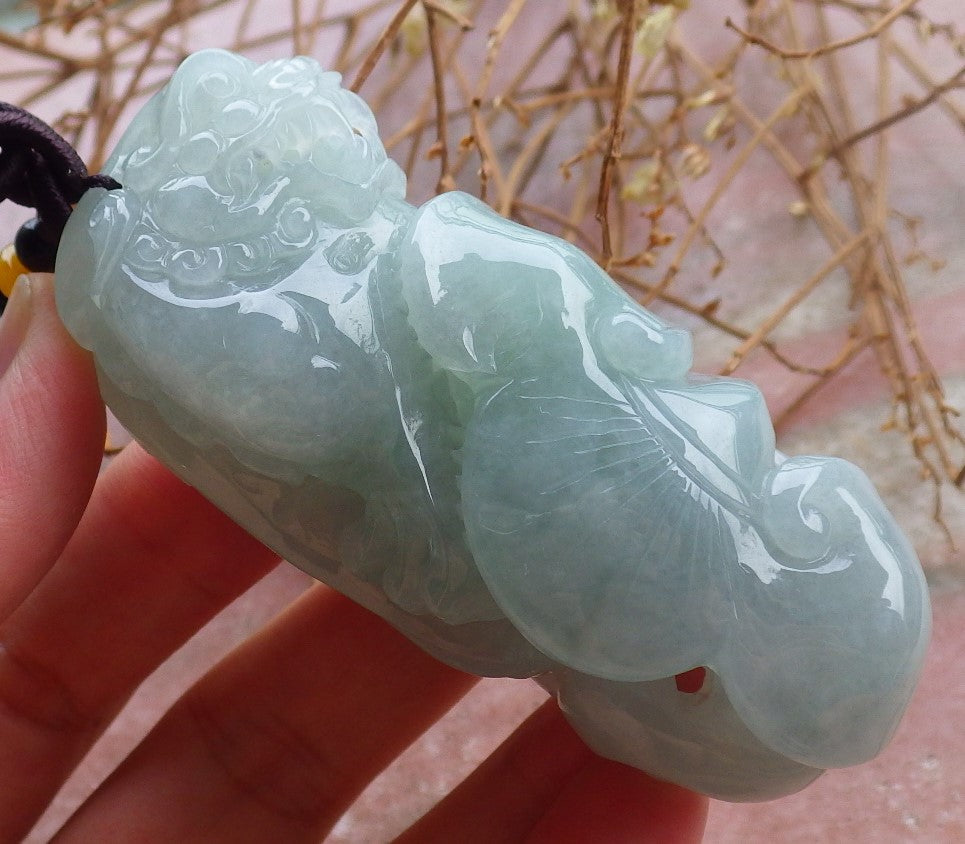 Certified Hand Carved Natural Green Burma A Jade jadeite Dragon Pi Xiu Lucky Amulet Pendant Necklace