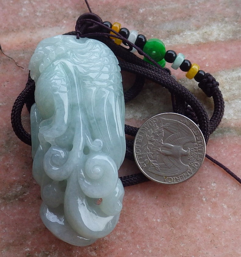 Certified Hand Carved Natural Green Burma A Jade jadeite Dragon Pi Xiu Lucky Amulet Pendant Necklace