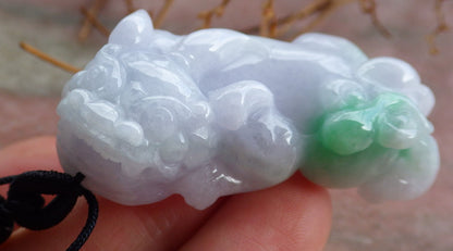 Certified Hand Carved Natural Lavender Green Myanmar Burma A Jade jadeite Dragon Pi Xiu Lucky Amulet Pendant Necklace